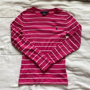 Pink and white striped long sleeve top